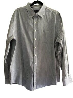 Croft & Barrow Mens XL Striped Button-Down Shirt Long Sleeve Easy Care Blue & Wh